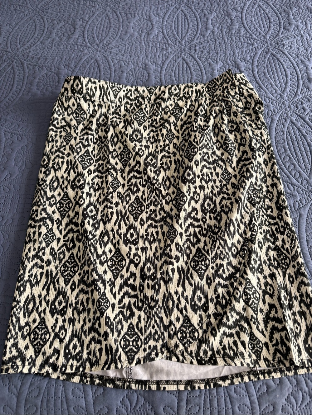 Ripskirt Hawaii Black and White Midi Skirt with Ikat-Inspired Print.  Length 3